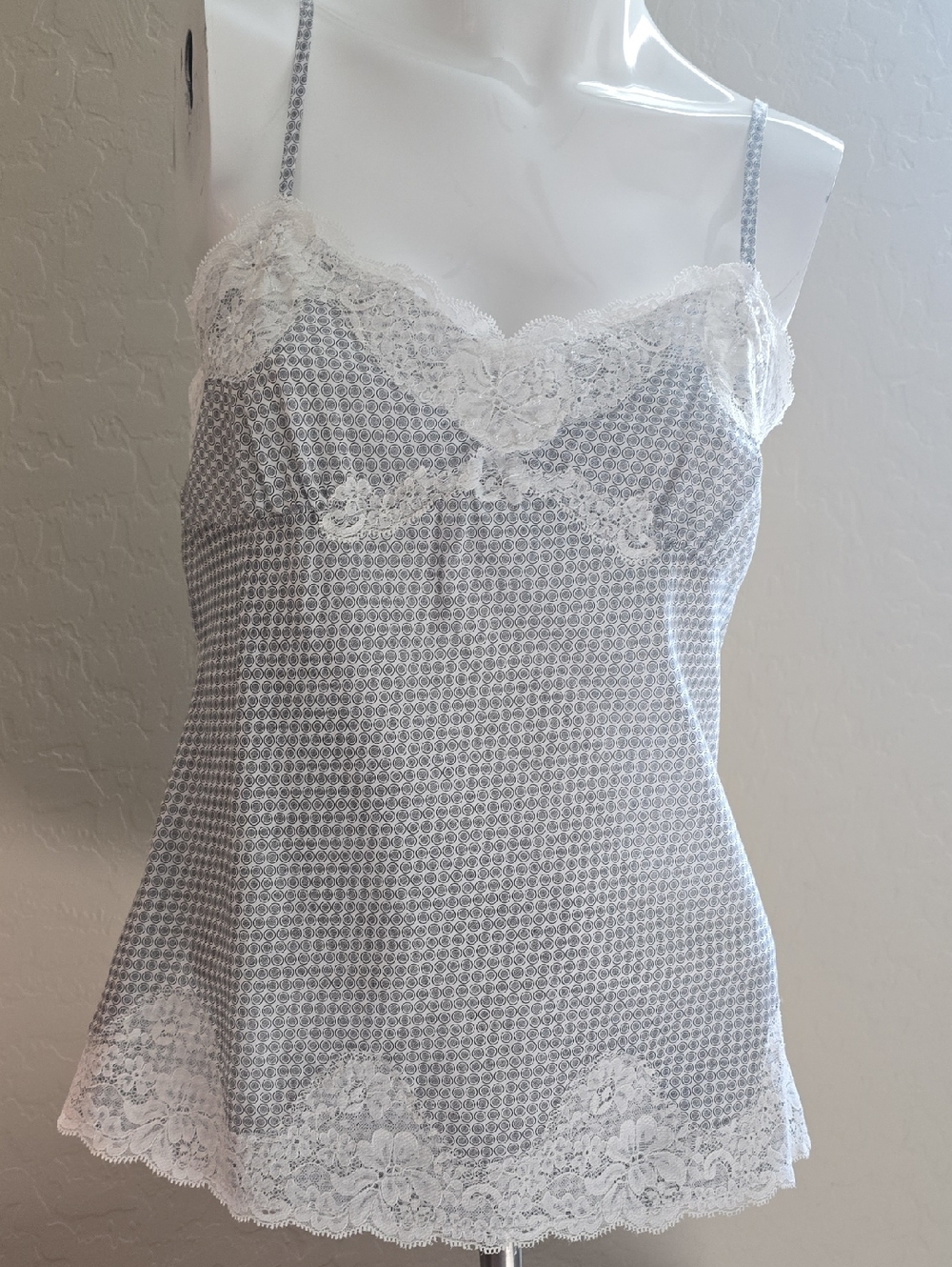 Lace Trim Chemise Camisole - White & Light Gray
